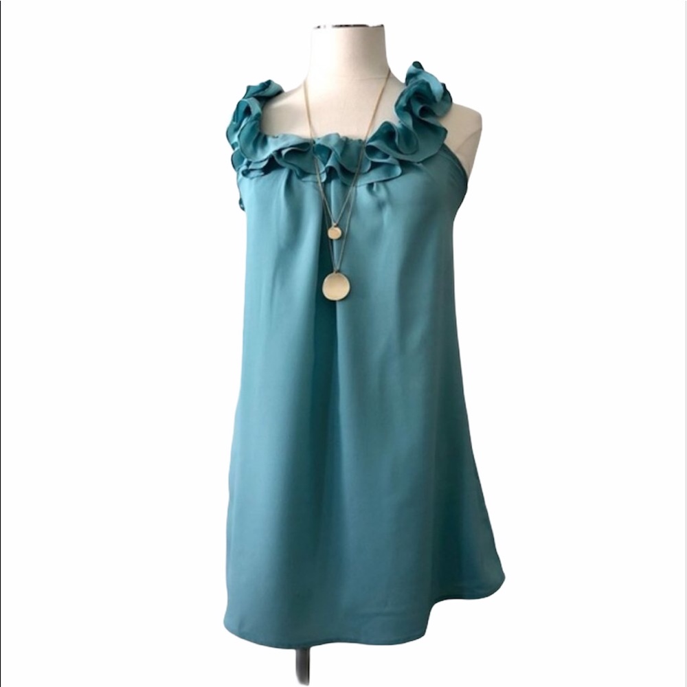URBAN OUTFITTERS Pins & Needles Ruffle Tunic Mini Dress Sleeveless Teal Sz Small